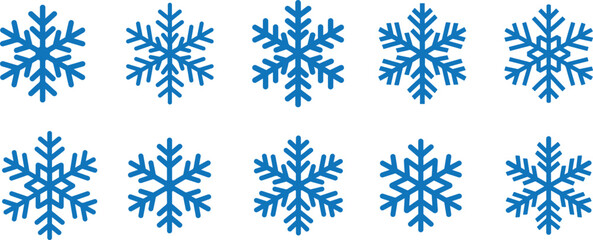 Snowflakes icon set. Snow sign. Snowflakes template. Snowflake winter. Snowflakes icons. Winter icon. Snowflake collection. Vector Illustration