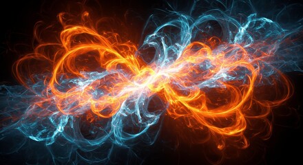 Obraz premium Fire and Ice Infinity: Abstract artwork depicting a swirling infinity symbol formed by vibrant, contrasting flames of fire and ice, creating a mesmerizing interplay of energy and duality. 