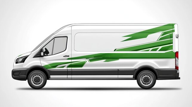 Green-striped van design mockup, studio shot, advertising
