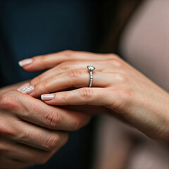 Obraz premium couple holding hands, showcasing beautiful engagement ring