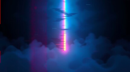 Obraz premium Abstract blue, mint and pink background with interlaced digital Distorted Motion glitch effect. Futuristic cyberpunk design. Retro futurism, webpunk, rave 80s 90s aesthetic techno neon colors