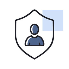 Privacy icon. Shield with person silhouette symbol