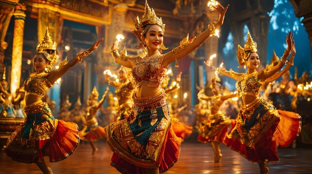 Cambodian Apsara Dancers Performing Traditional Dance