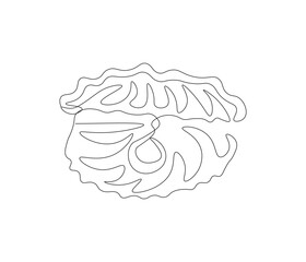 Continuous one line drawing of open pearl shell . Single line drawing illustration of an oyster .  Modern minimalist badge icon or logo with abstract color shapes . Doodle line illustration.