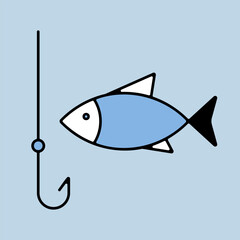 Fishing hook with fish vector icon. Camping sign