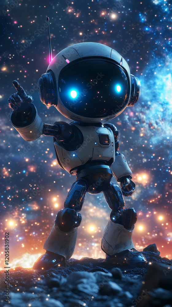 Leinwandbilder Futuristic robot landing on an unexplored planet in deep space, surrounded by stars and nebulae