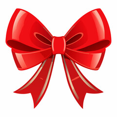A bright red satin ribbon tied in a bow with white background