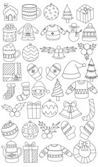 Clip art Christmas black and white line art suitable for coloring book