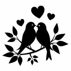 Lovebirds on a Branch Silhouette black silhouette vector illustration white background