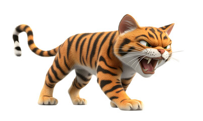 Angry tiger cat 3D render, isolated, animation, game