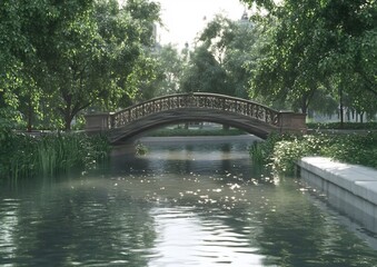 Fototapeta premium Serene Woodland Bridge Over Tranquil River