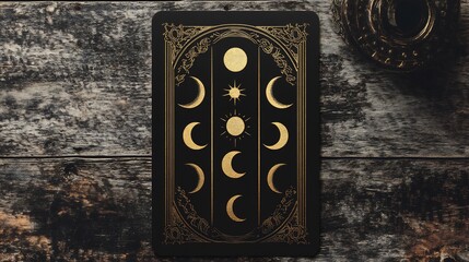 Mystical Moon Phases: A Golden Celestial Tarot Card