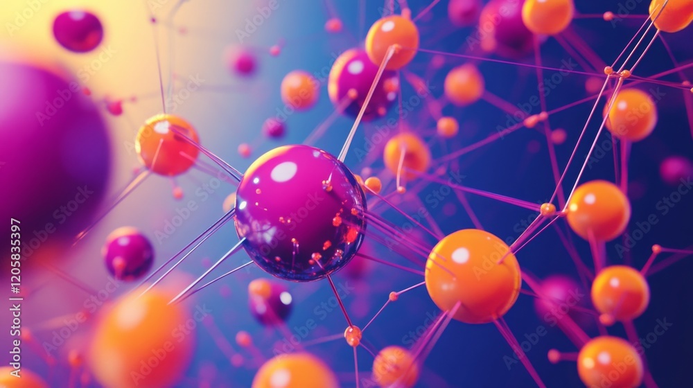 Poster Abstract representation of colorful molecular structures with interconnected spheres, symbolizing scientific concepts and modern technology.