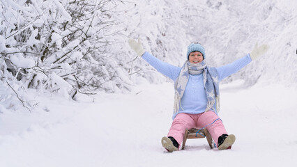 mature woman have fun in the winter season, smiling woman outdoor in winter