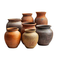  group of clay pots isolated on transparent background