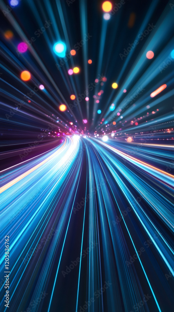 Poster nighttime highway light trails blurring into luminous streaks, revealing dynamic movement and urban 