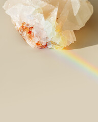 Luminous Quartz with Rainbow Flares. Sun's rays interact with quartz stone, iridescent rainbow...