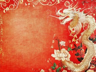 Fototapeta premium A red background with a dragon on it