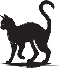 Black cat silhouette on a roof illustration