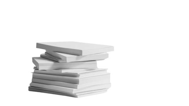 Stack of papers on transparent background