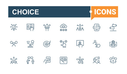 Choice linear icon collection. Featuring web, quiz, decide, box, select and more. Minimal linear icons. Editable stroke.