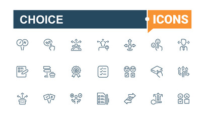 Choice linear icon collection. Featuring web, quiz, decide, box, select and more. Minimal linear icons. Editable stroke.