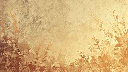 Golden autumnal foliage silhouettes on textured background.