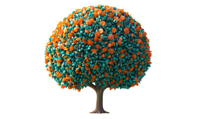 Autumnal teal-orange tree, digital art, isolated, nature background, design element