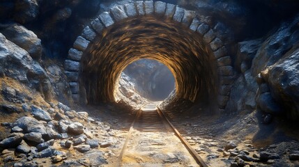 Fototapeta premium A tunnel with a train track in the middle