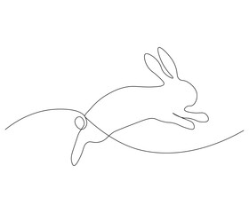 Continuous one line drawing of Easter Bunny. Happy Easter bunny greeting card in simple linear style. Concept vector art. Doodle line illustration.