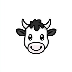 Cute cartoon cow head, white background, farm animal, children's illustration