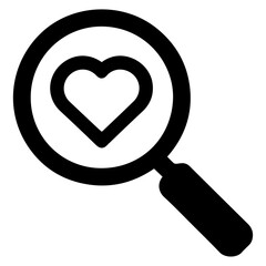 Magnifying glass with heart inside vector icon.