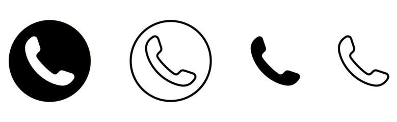 Set of phone icon variations in different styles, phone icon set, call icons, black and white, phone call icon, Vector illustration.