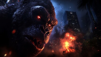 King Kong Rampages Through Cityscape: A Night of Fury and Destruction