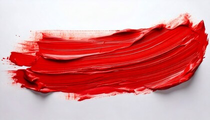 Red acrylic paint stroke creating vivid texture on white background