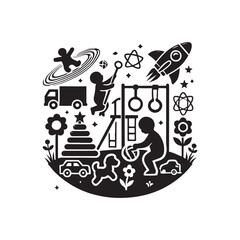Black Color Children's Play silhouette design Vector Illustration, Solid White Background (13).eps