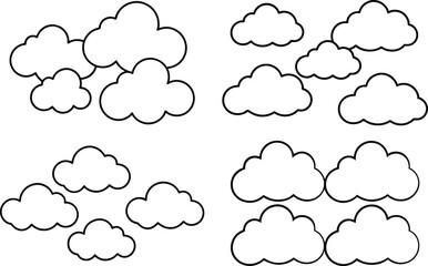 A Black And White Drawing Of Cloud Collection Line Art Vector Illustration On An Isolated Background