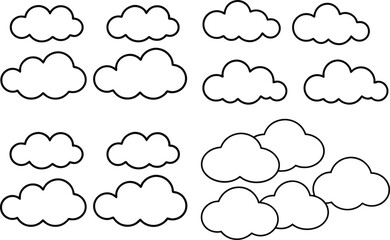A Black And White Drawing Of Cloud Collection Line Art Vector Illustration On An Isolated Background