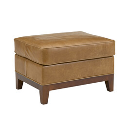 Leather stools ottoman couch with wooden legs + clipping path.The ottoman is isolated on a White background.Furniture, interior object, Modern ottoman.