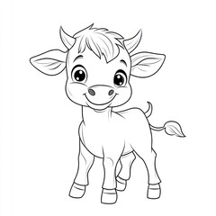Cute calf illustration, farm animal, white background, coloring book