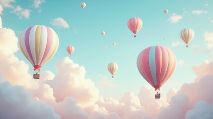 Whimsical Hot Air Balloons in a Pastel Sky