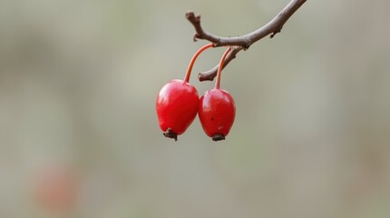 Two Red Berries on a Thin Branch