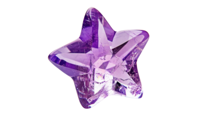 Sparkling purple star gemstone on transparent background