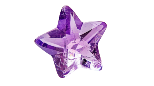 Sparkling purple star gemstone on transparent background