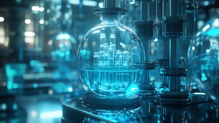 Glass Flask with a Miniature City Inside on a Scientific Machine