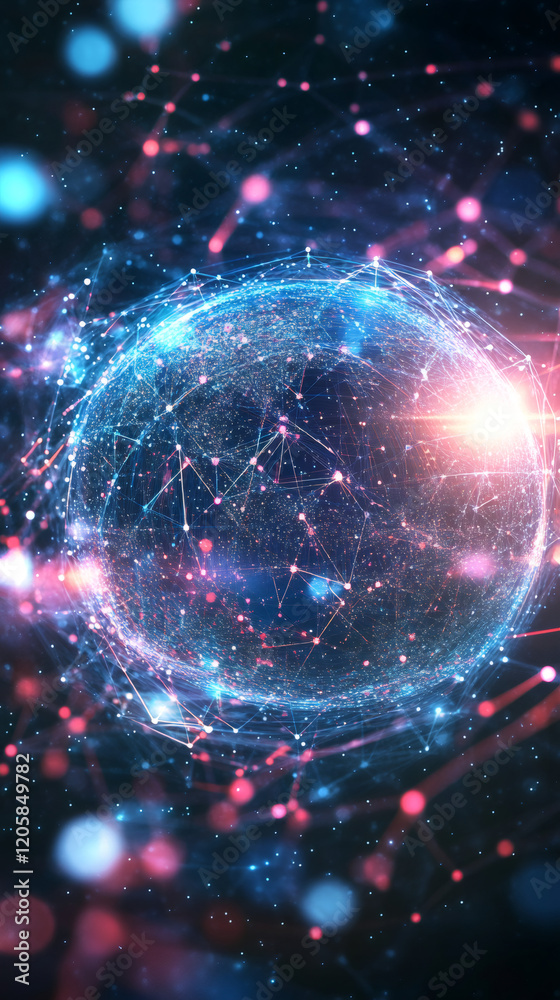 Poster digital network lines circling globe, representing global connectivity and seamless international da