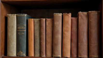 Naklejka premium книжная полка со старыми книгами, потертые корешки от времени