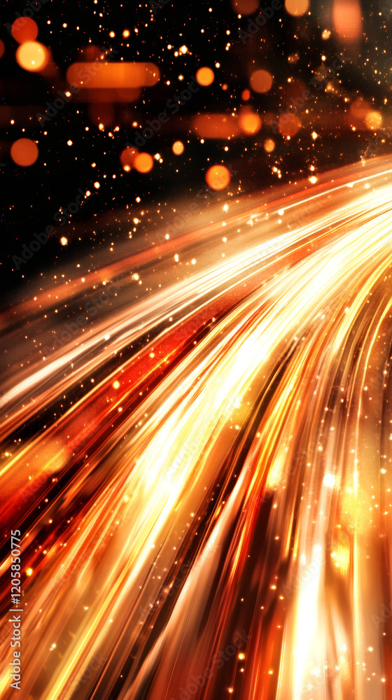 Aufkleber Light trails and bokeh effect creating a dynamic and vibrant abstract background with a warm color palette