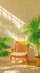 Fototapeta premium Flexible workspace featuring chaise lounge and desk in warm afternoon light low angle capture tranquil environment