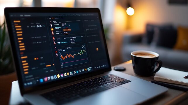 Night Trading Session: Analyzing Stock Market Data on Laptop